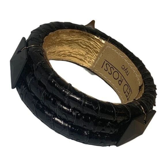 Ted Rossi NYC Black Gold Wrapped Leather Faceted Big Bead Statement Bracelet 7.5 - Picture 6 of 11